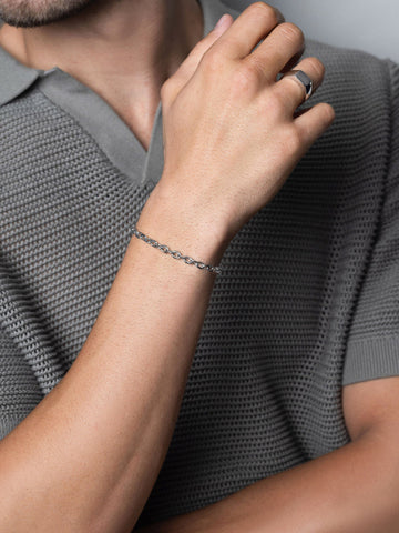 Nialaya Men's Chain Bracelet Men's Silver 4mm Cable Chain Bracelet